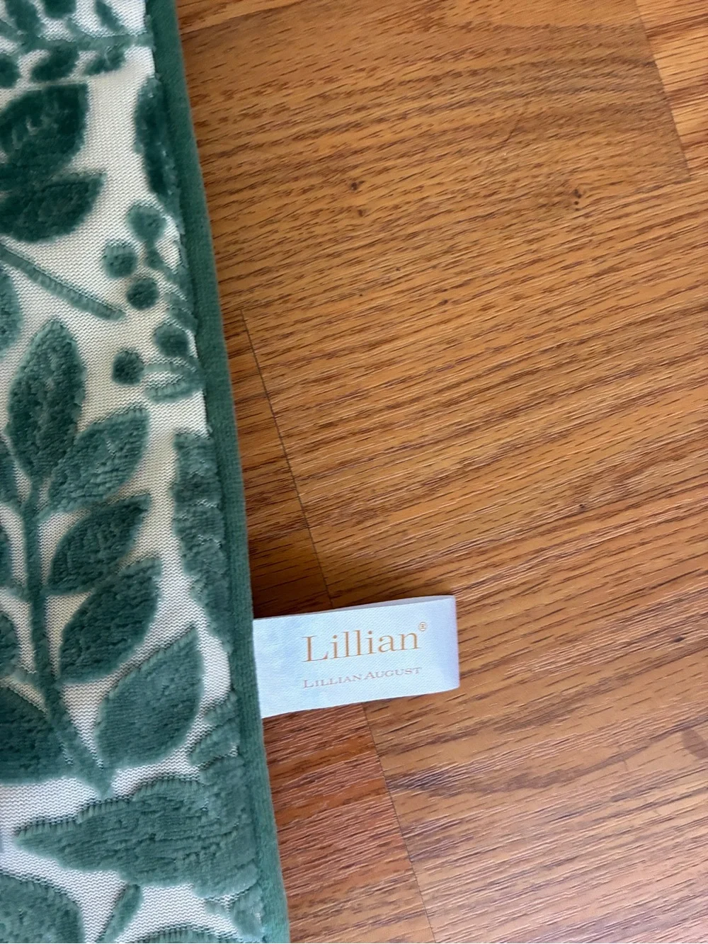 Lillian August Home Table Runner Green Velour velvet floral Botanical  15” x 66”